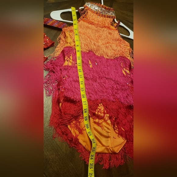 Weissman Fringe Dance Costume for Kids - Orange, Pink, and Red Size LC - Picture 13 of 16